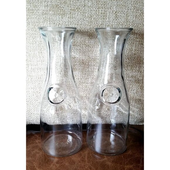 2 Vintage Anchor Hocking 1 Liter Glass Carafes for Water...